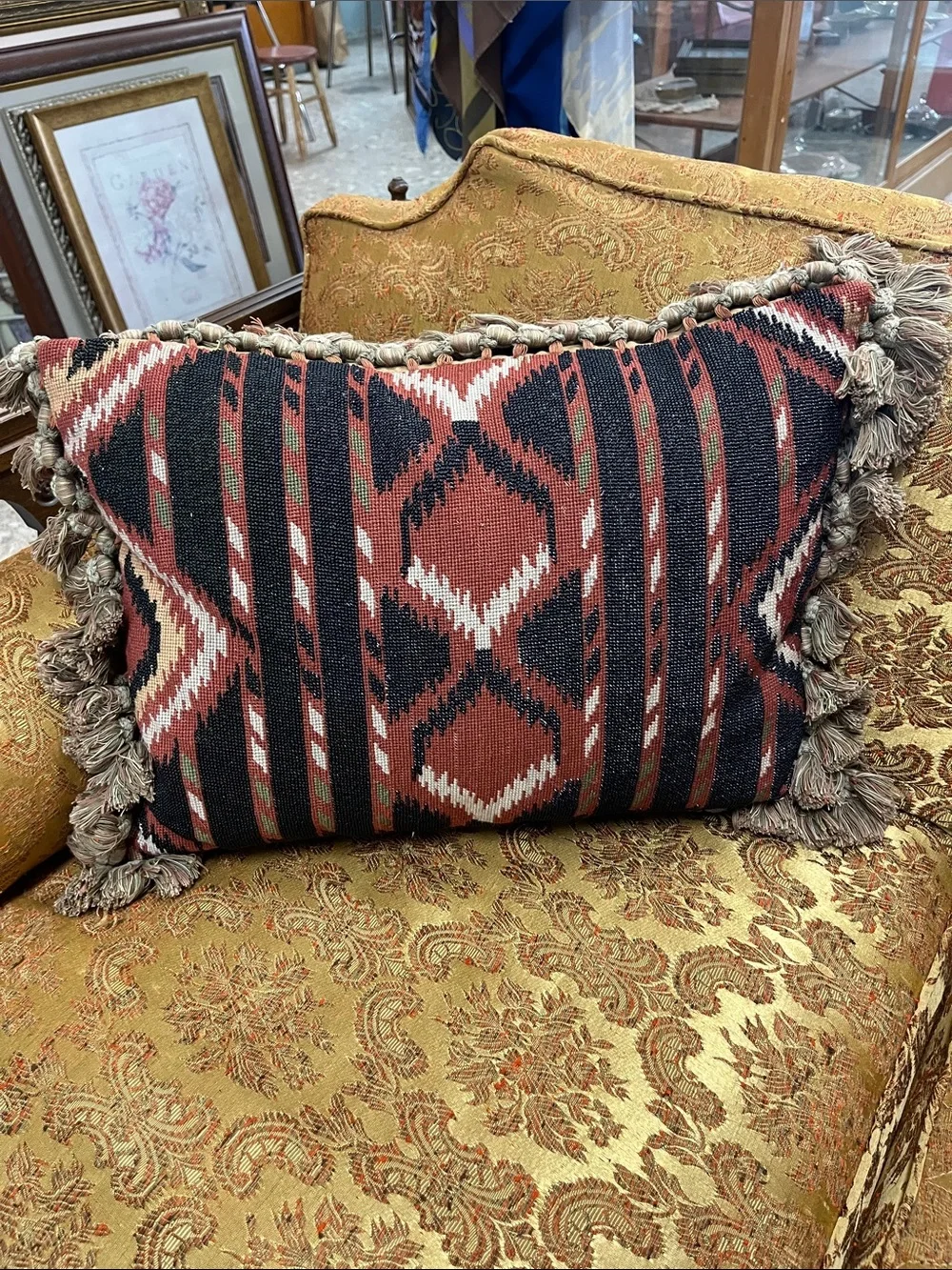 Handwoven Geometric Accent Pillow - Tan & Black